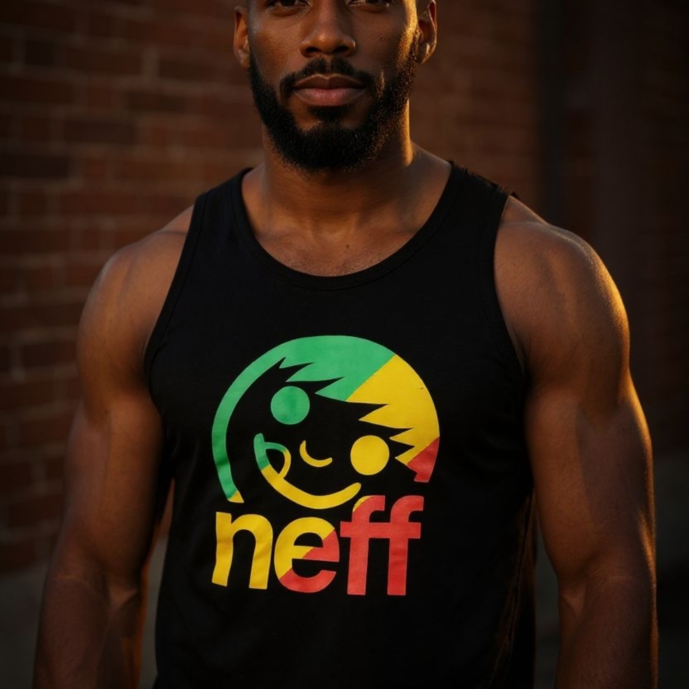 Neff Black Tank Top with Multicolor Logo